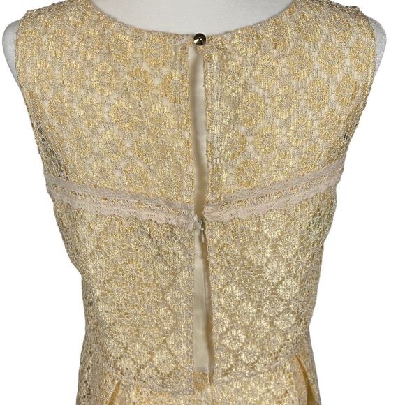 Jessica Simpson Gold Shimmer Lace Overlay Fit & Flare Sleeveless Party Dress 12 - Picture 5 of 10